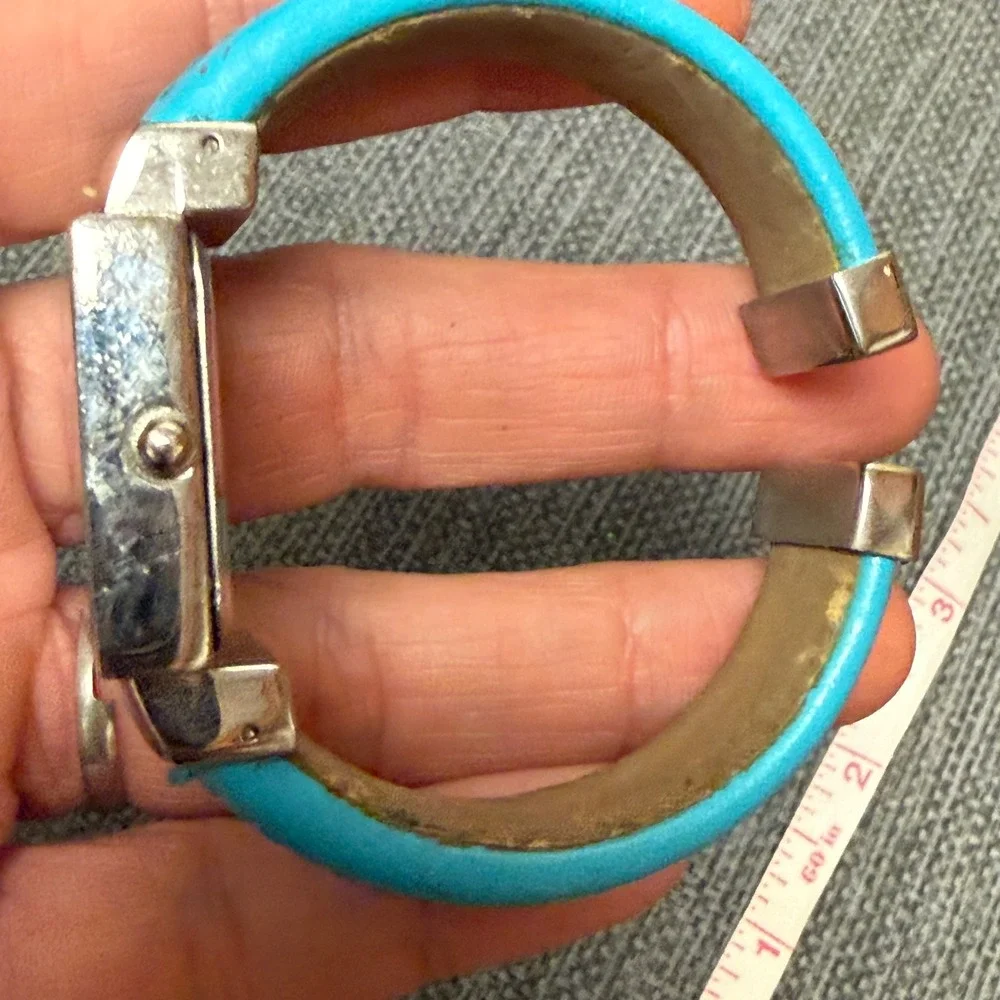 Geneva Quartz Watch Square Turquoise Blue Dial Silver Tone Cuff Bangle Works